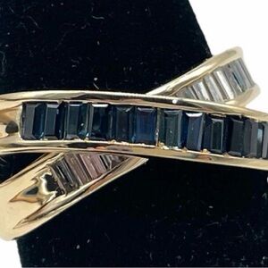 14 KT Gold and Deep Blue Sapphires Crossover Ring